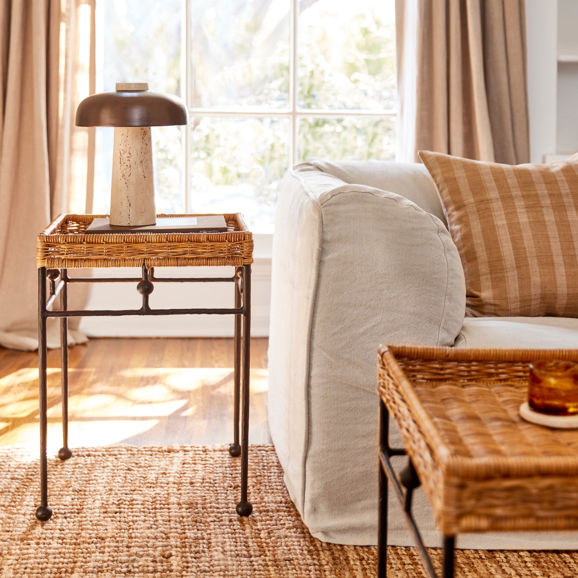 lacoste wicker side table in living room