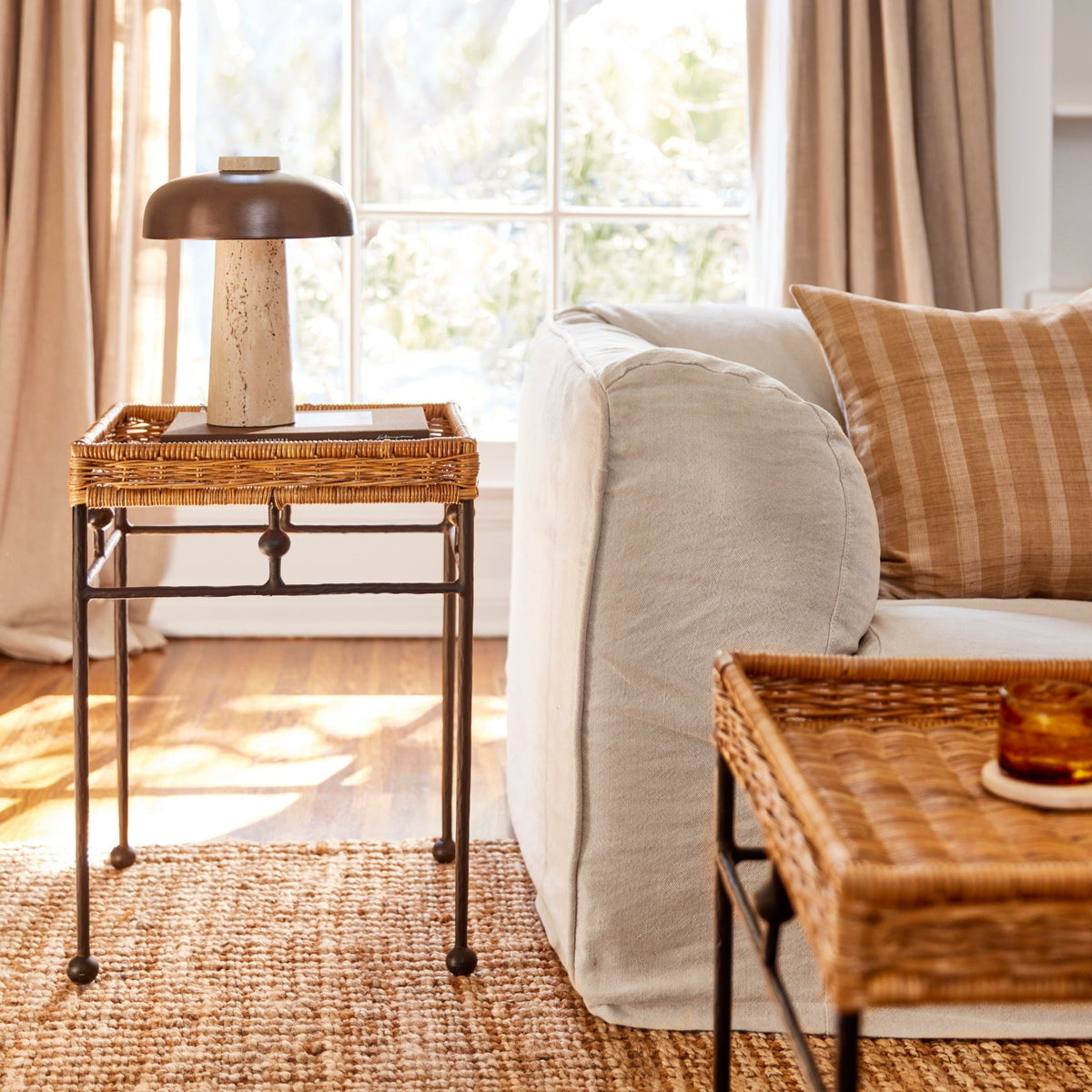 lacoste wicker side table in living room