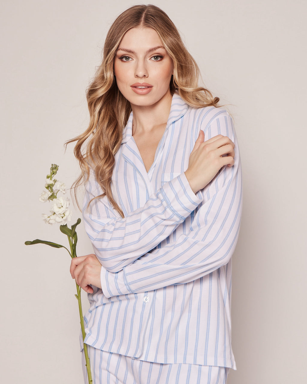 Women’s Pima Pajama Set in Periwinkle Stripe