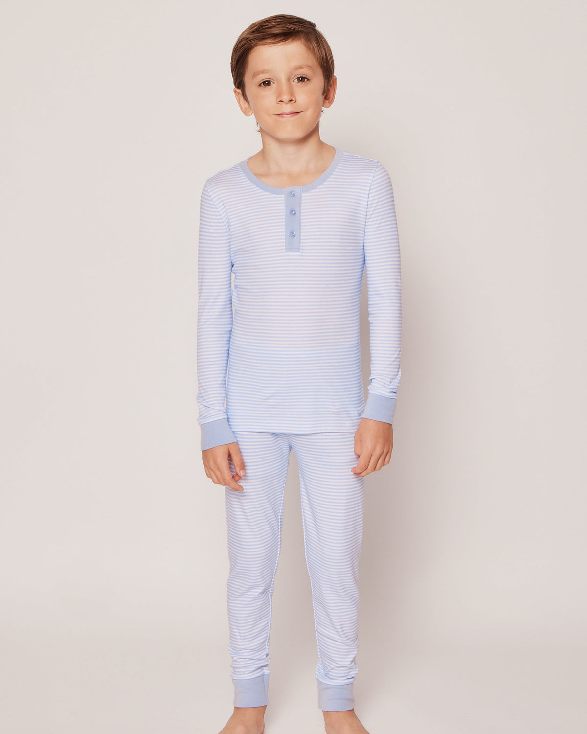 Kid's Pima Snug Fit Pajama Set in Blue Stripes