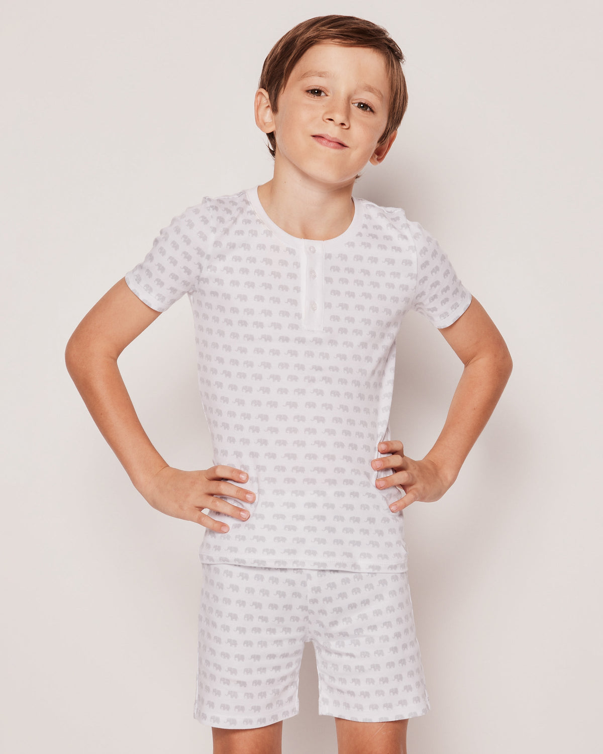 Kid’s Pima Snug Fit Pajama Short Set in Grey Elephants