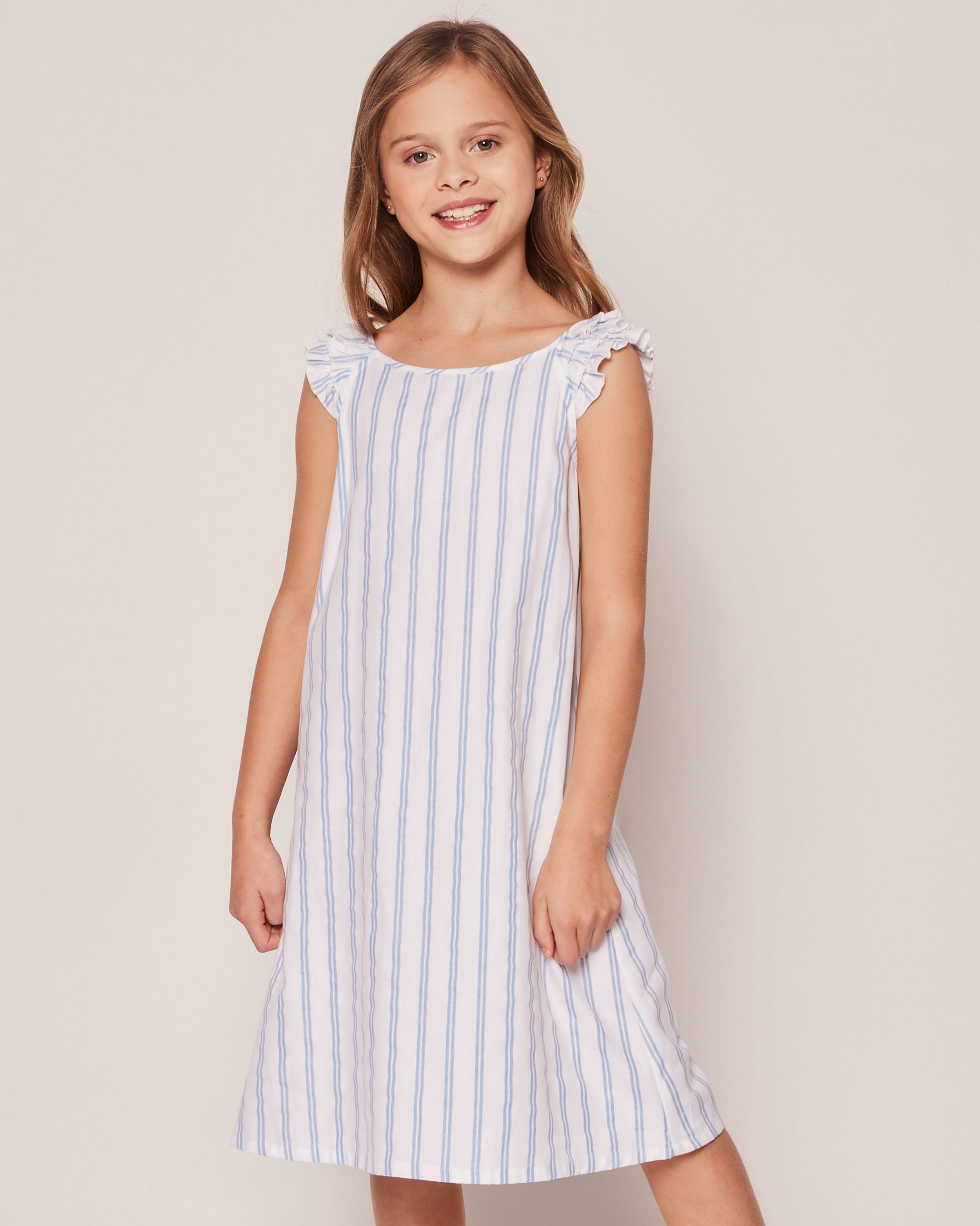 Girl’s Twill Amelie Nightgown in Periwinkle Stripe