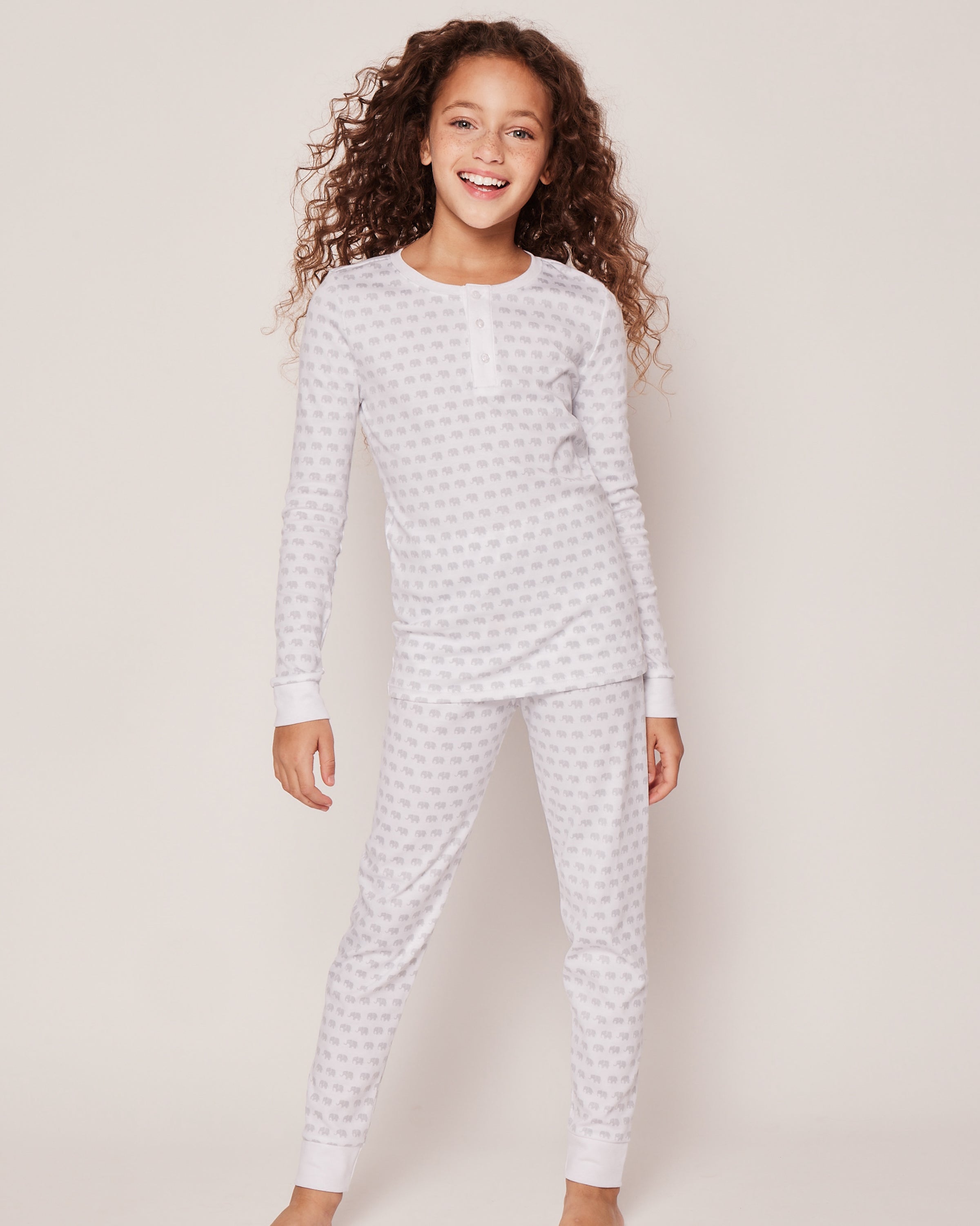 Kid’s Pima Snug Fit Pajama Set in Grey Elephants