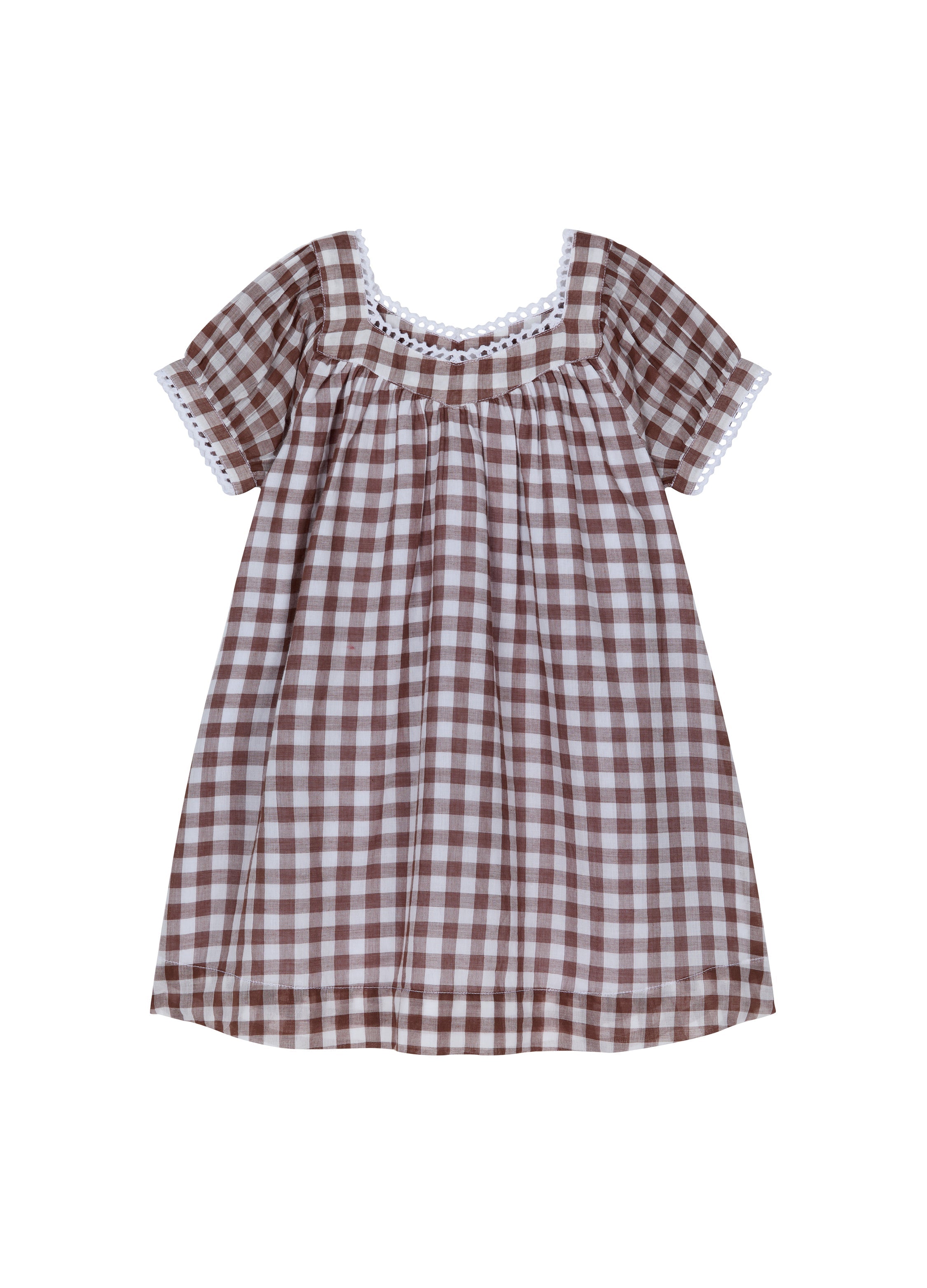 Amelia Children's Cotton Nightdress in Chocolate Gingham