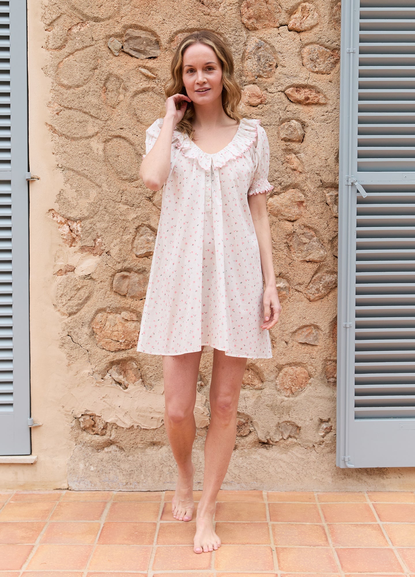 Dillie Cotton Nightdress in Pink Cornflower