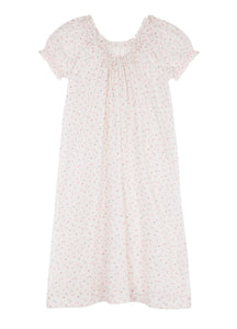 Clover Long Cotton Nightdress in Pink Cornflower