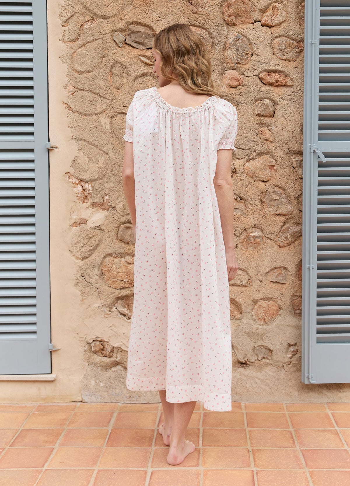 Clover Long Cotton Nightdress in Pink Cornflower