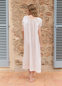 Clover Long Cotton Nightdress in Pink Cornflower
