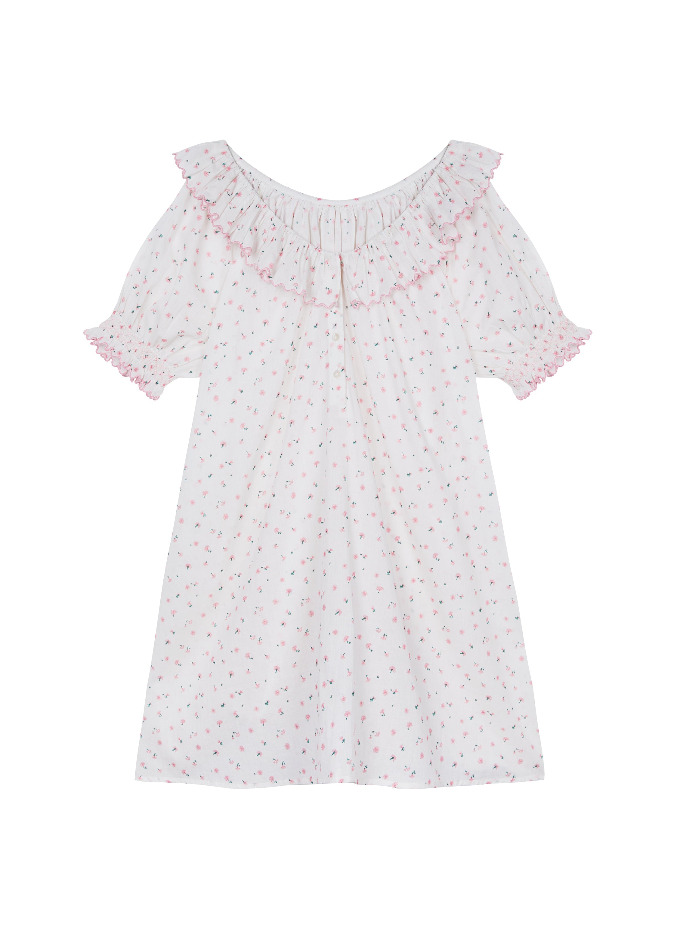 Dillie Cotton Nightdress in Pink Cornflower