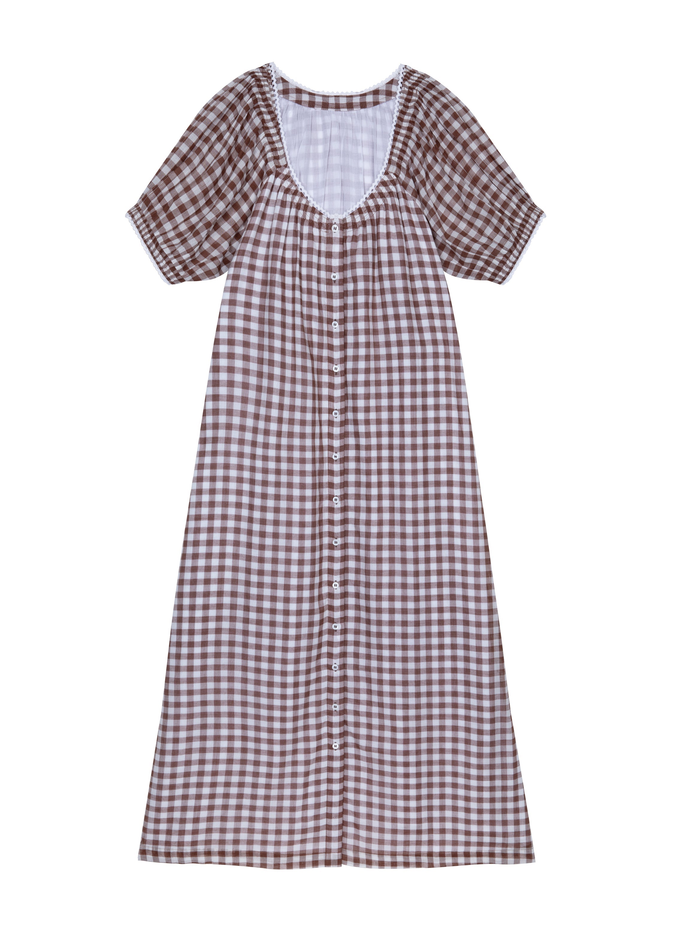 Elle Cotton Nightdress in Chocolate Gingham