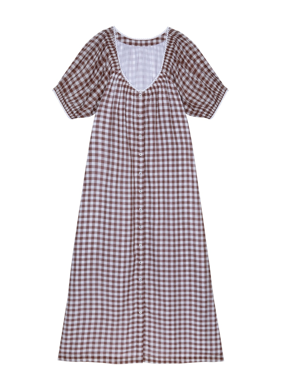 Elle Cotton Nightdress in Chocolate Gingham