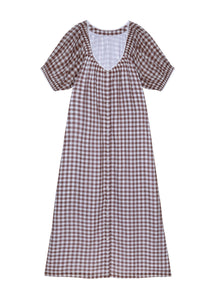 Elle Cotton Nightdress in Chocolate Gingham