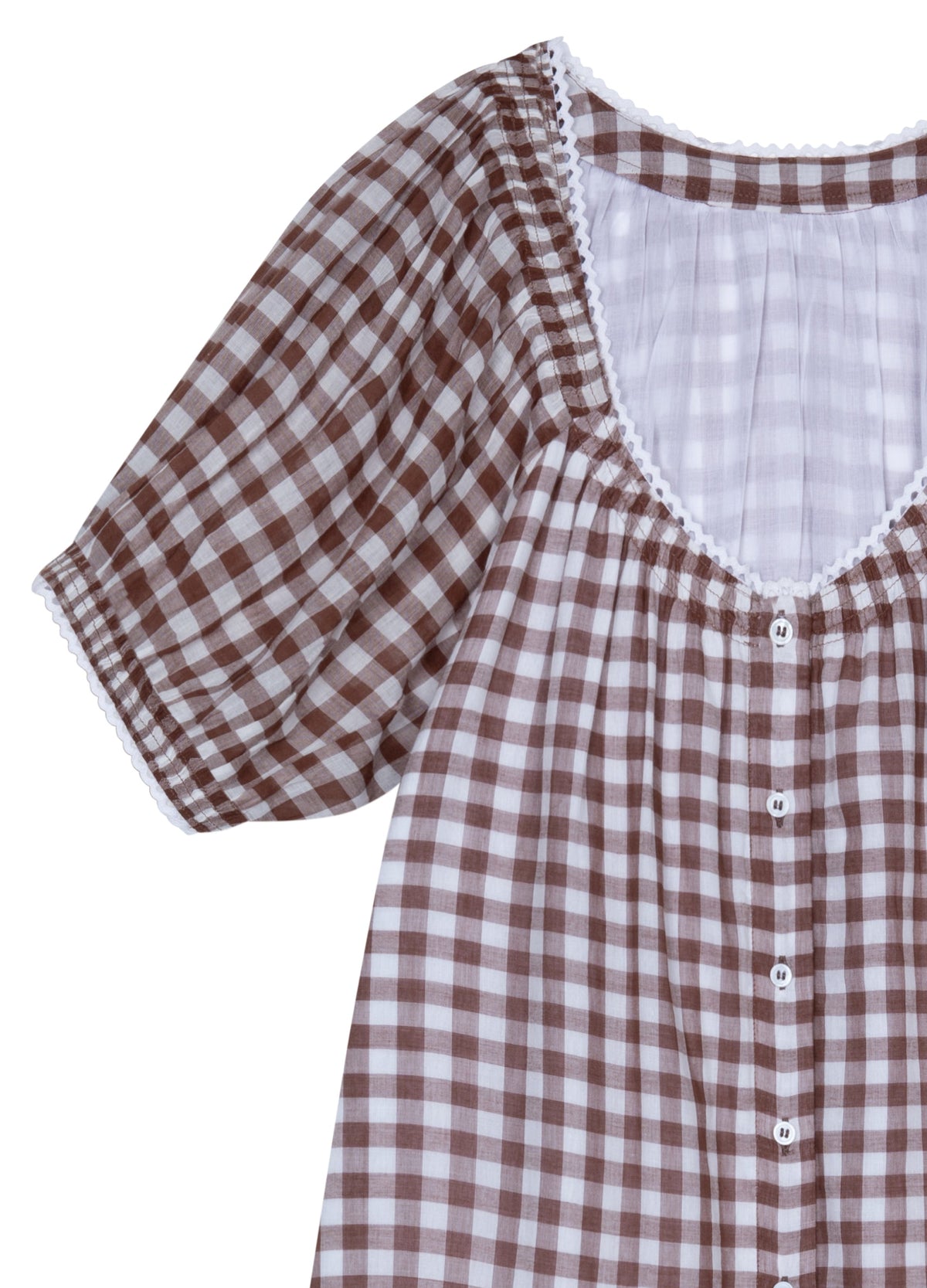 Elle Cotton Nightdress in Chocolate Gingham