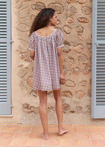 Brigitte Cotton Nightdress in Chocolate Gingham