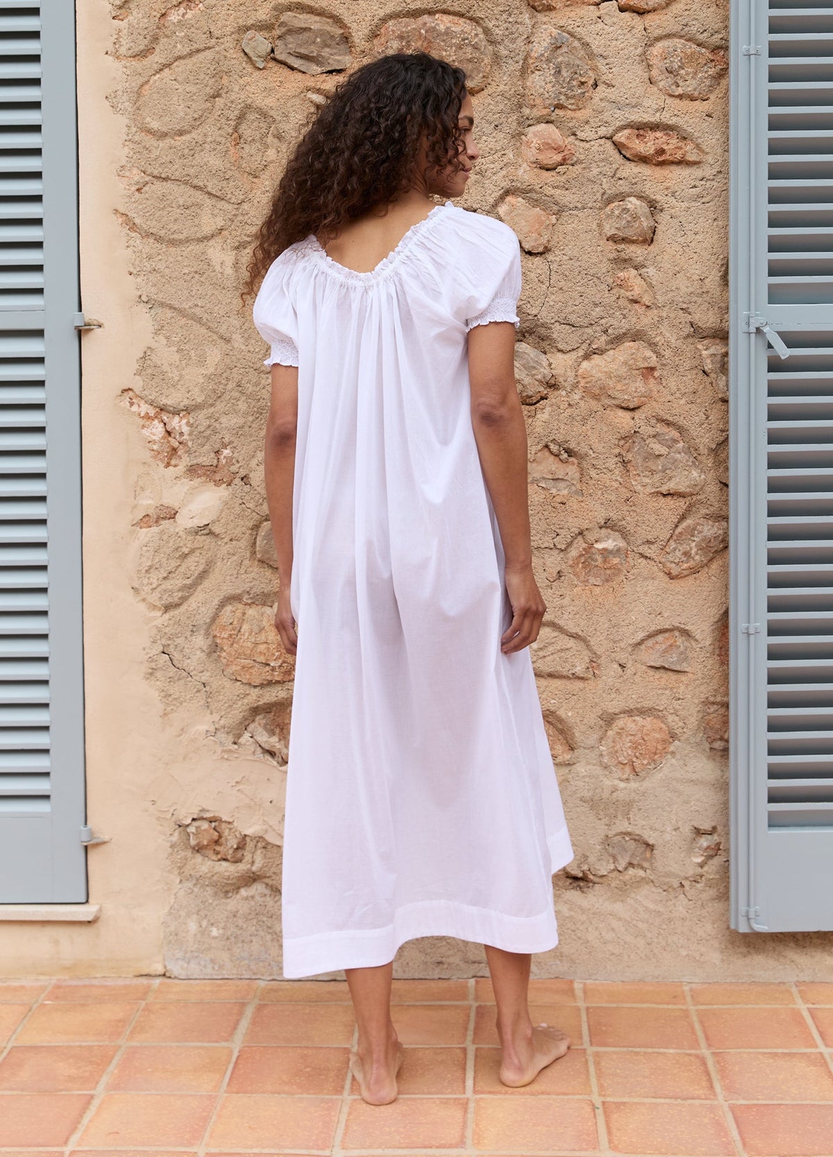 Clover Long Cotton Nightdress in White