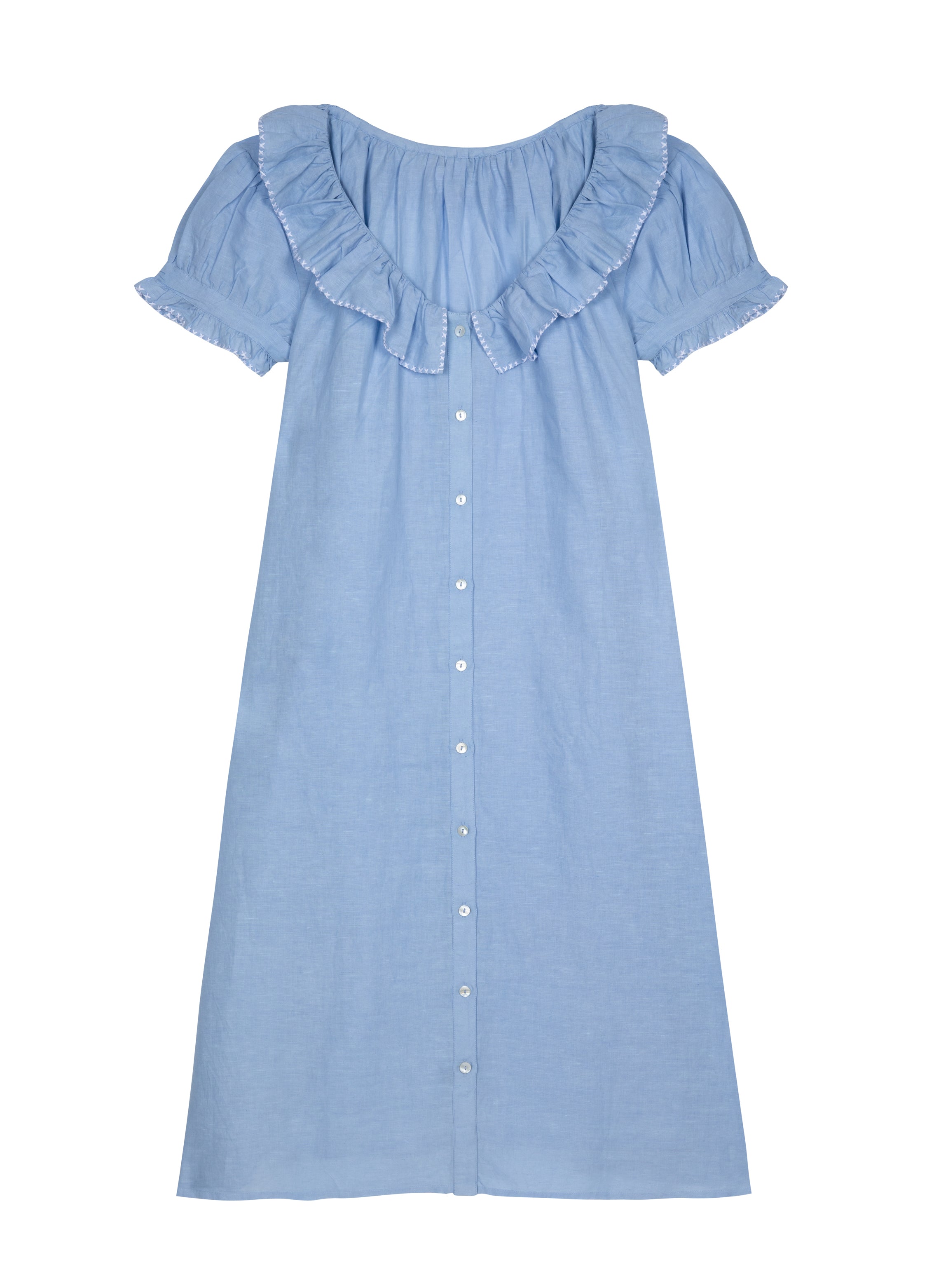 Jenny Linen Nightdress in Powder Blue