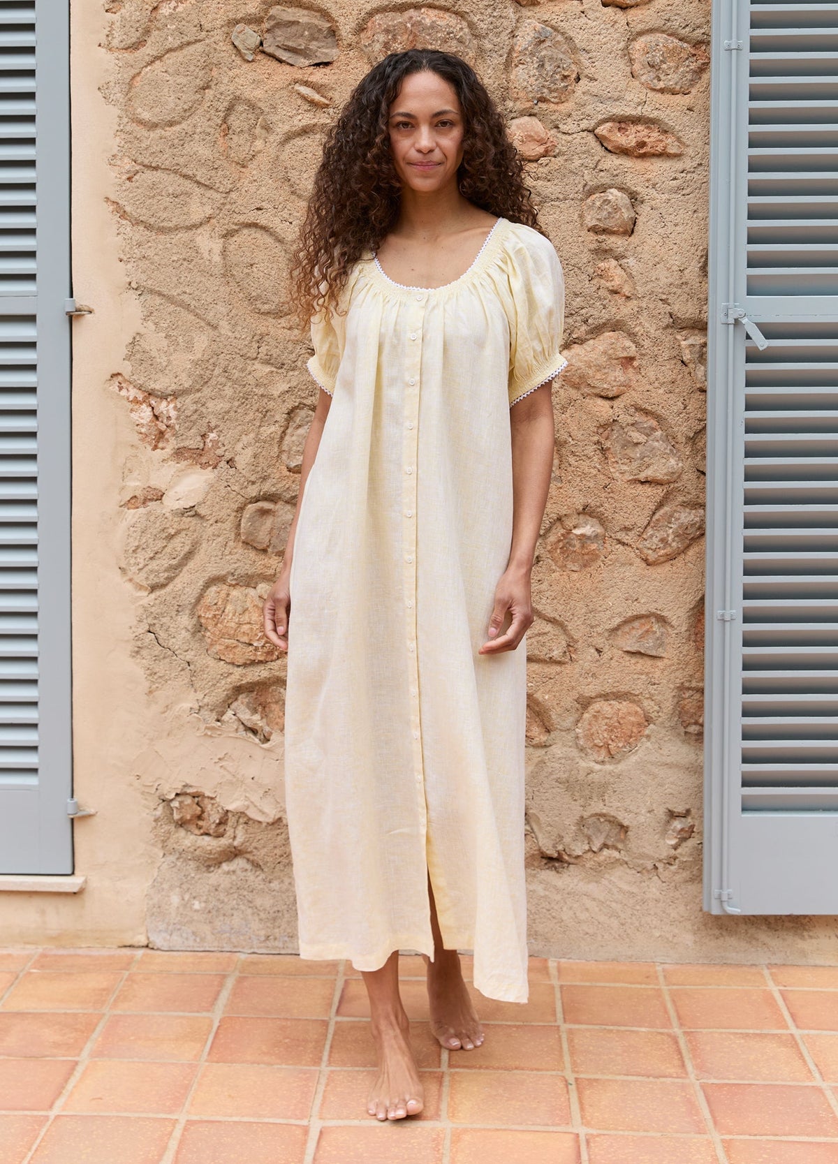 Elle Linen Nightdress in Amalfi Lemon