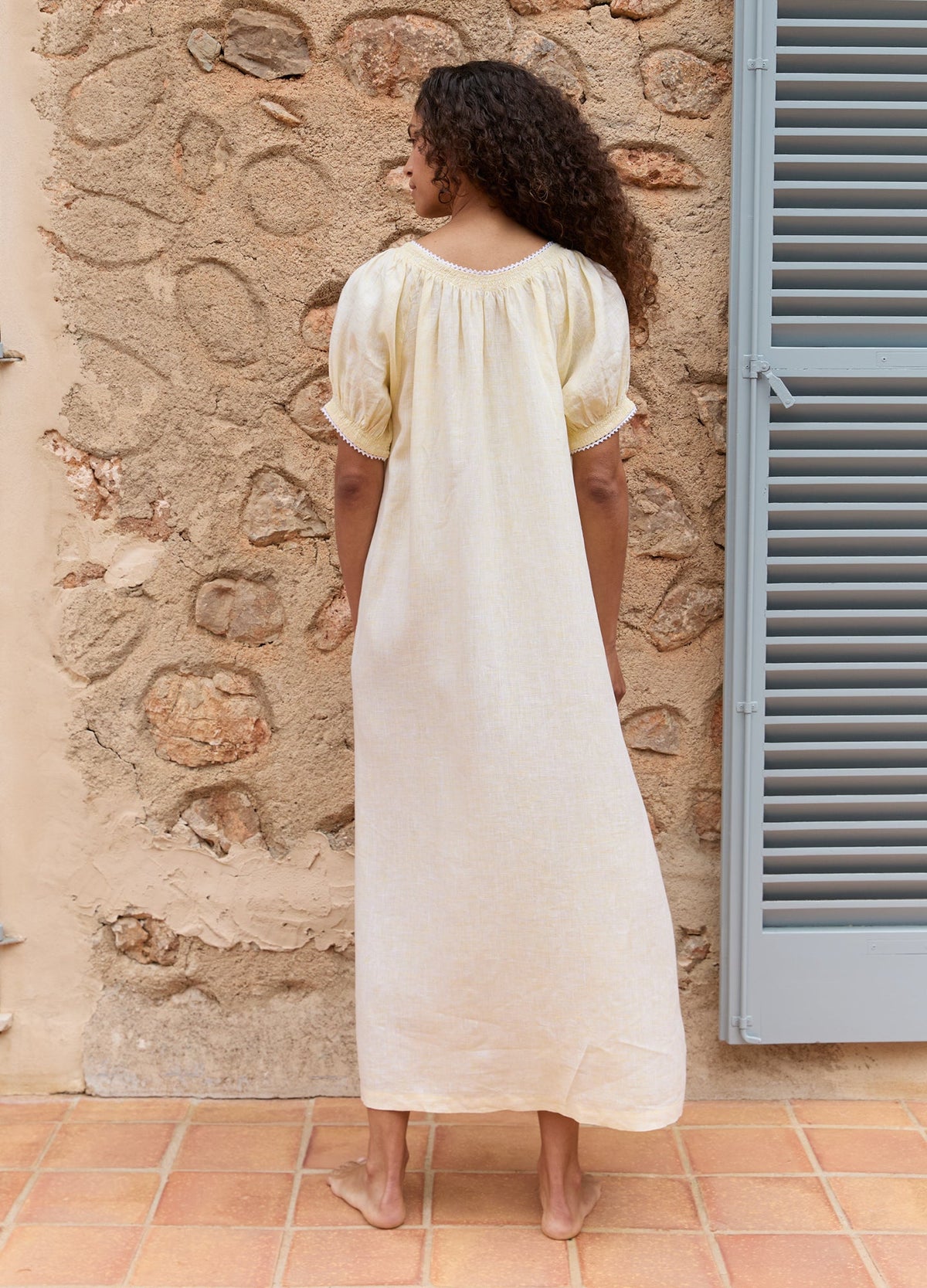 Elle Linen Nightdress in Amalfi Lemon