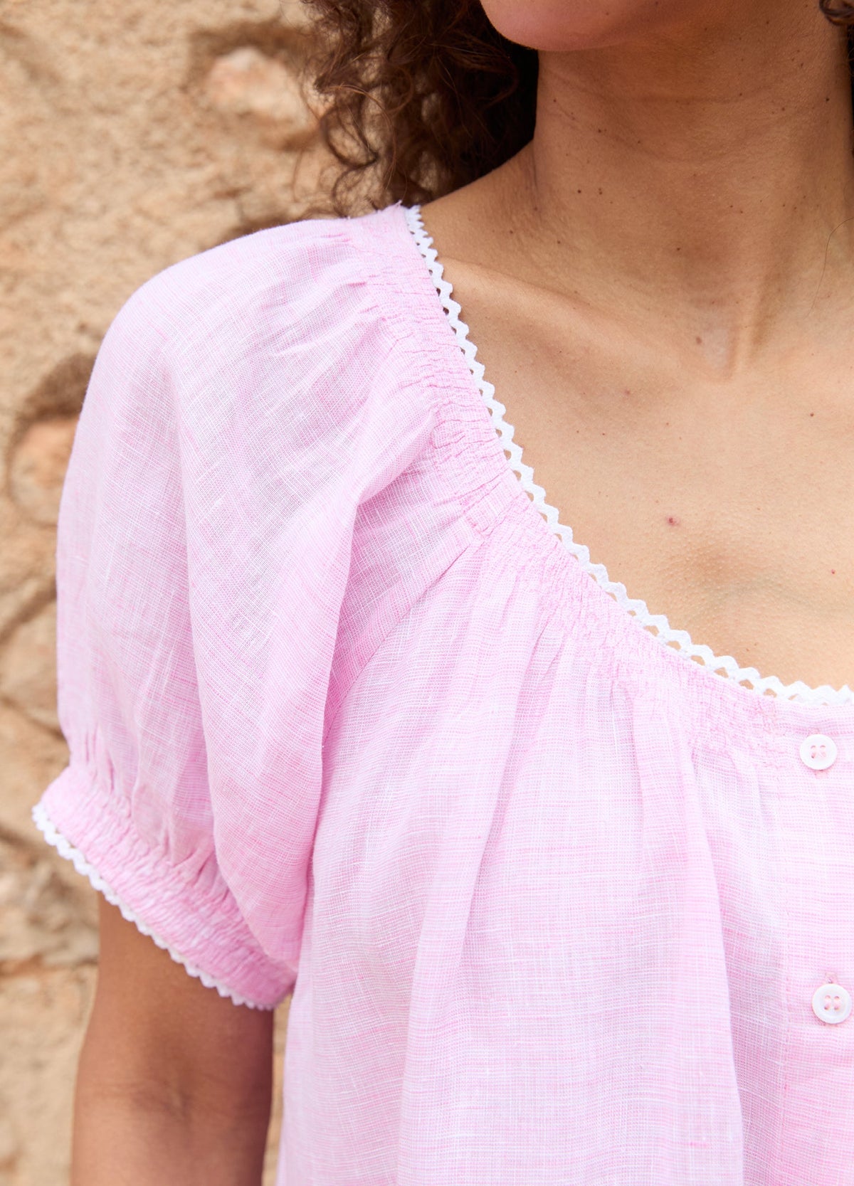 Caitlyn Linen Nightdress in Powder Pink