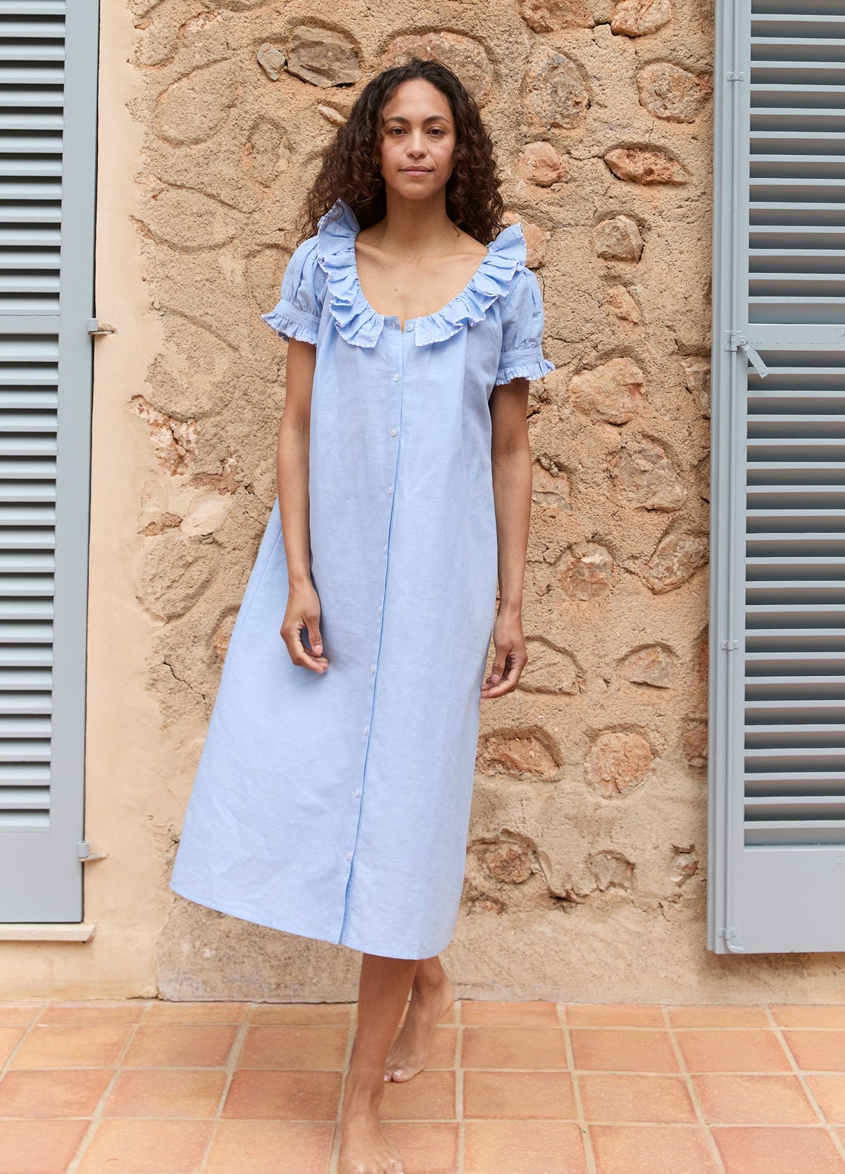 Jenny Linen Nightdress in Powder Blue