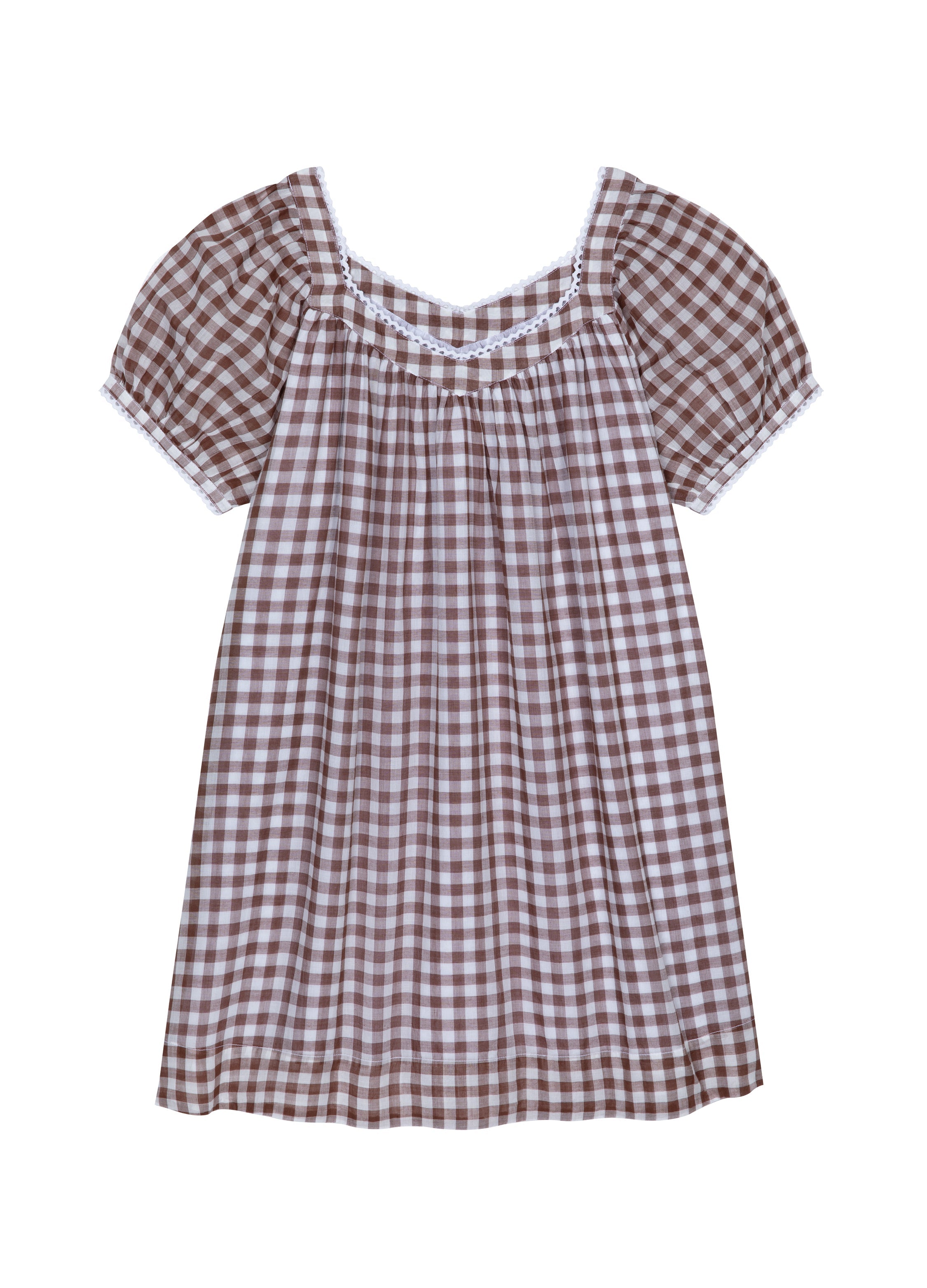 Brigitte Cotton Nightdress in Chocolate Gingham