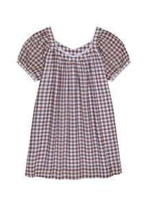 Brigitte Cotton Nightdress in Chocolate Gingham