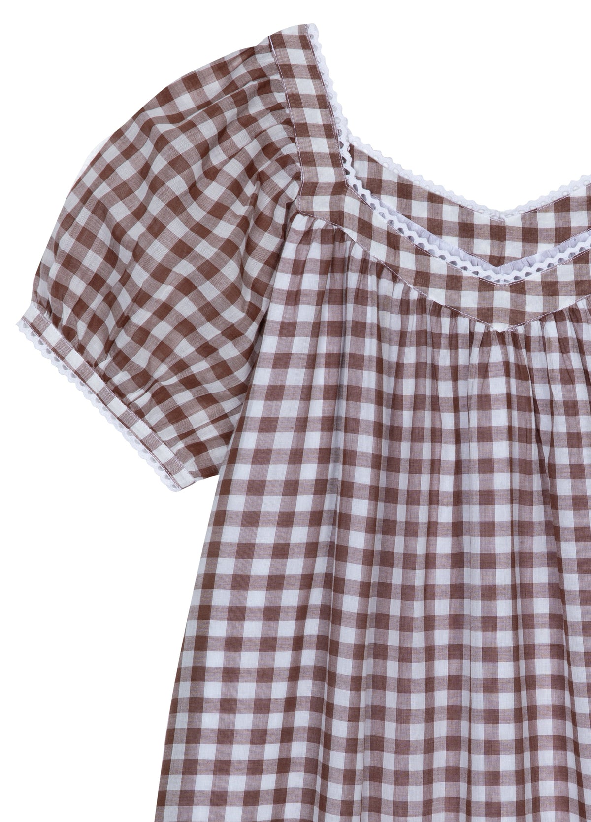 Brigitte Cotton Nightdress in Chocolate Gingham