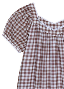 Brigitte Cotton Nightdress in Chocolate Gingham