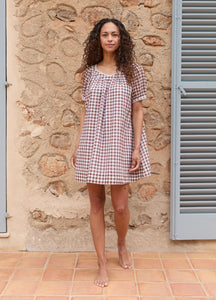 Brigitte Cotton Nightdress in Chocolate Gingham