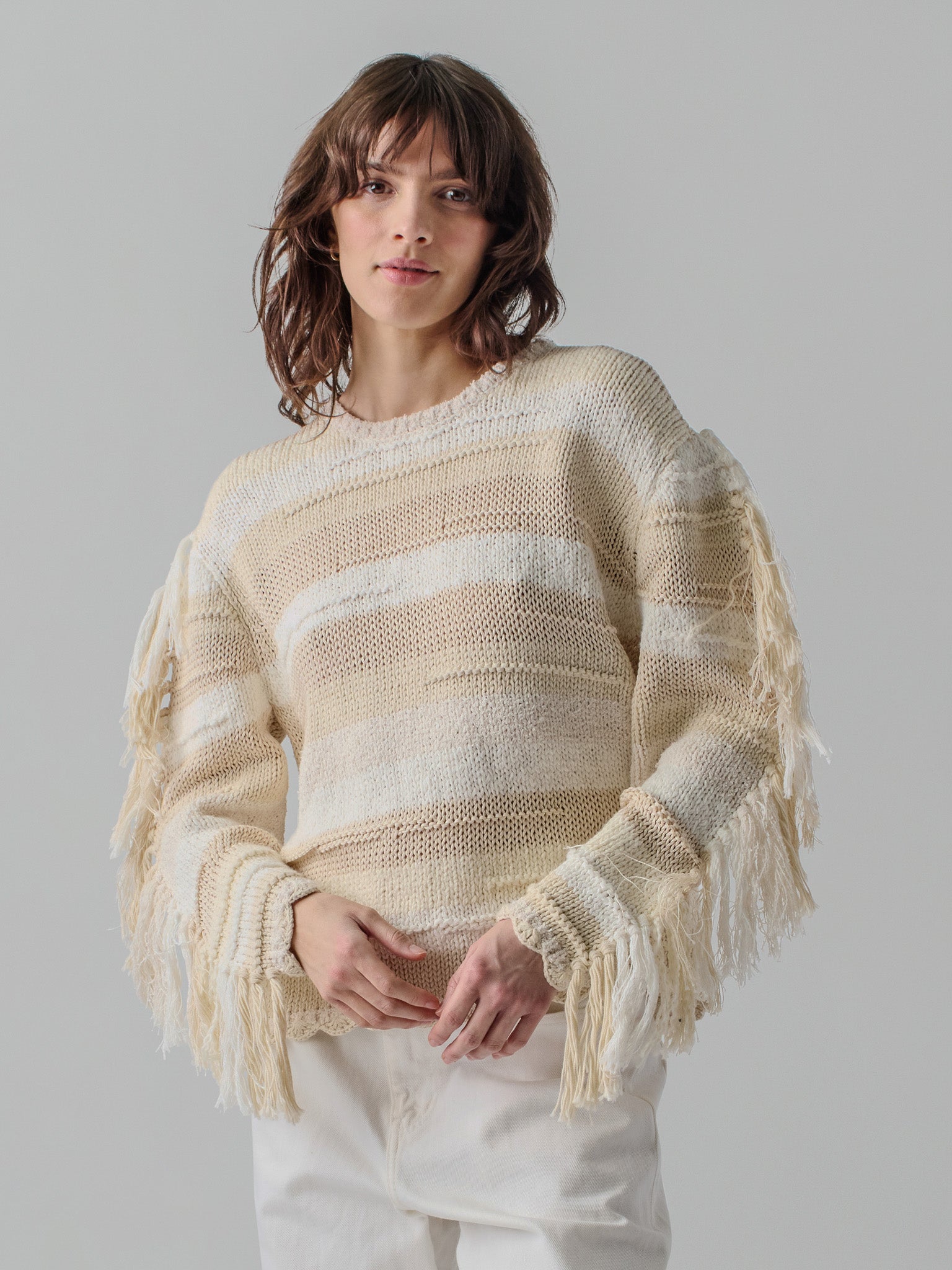 Marathi Crewneck RTW LINGUA FRANCA NYC Cream Stripe XS