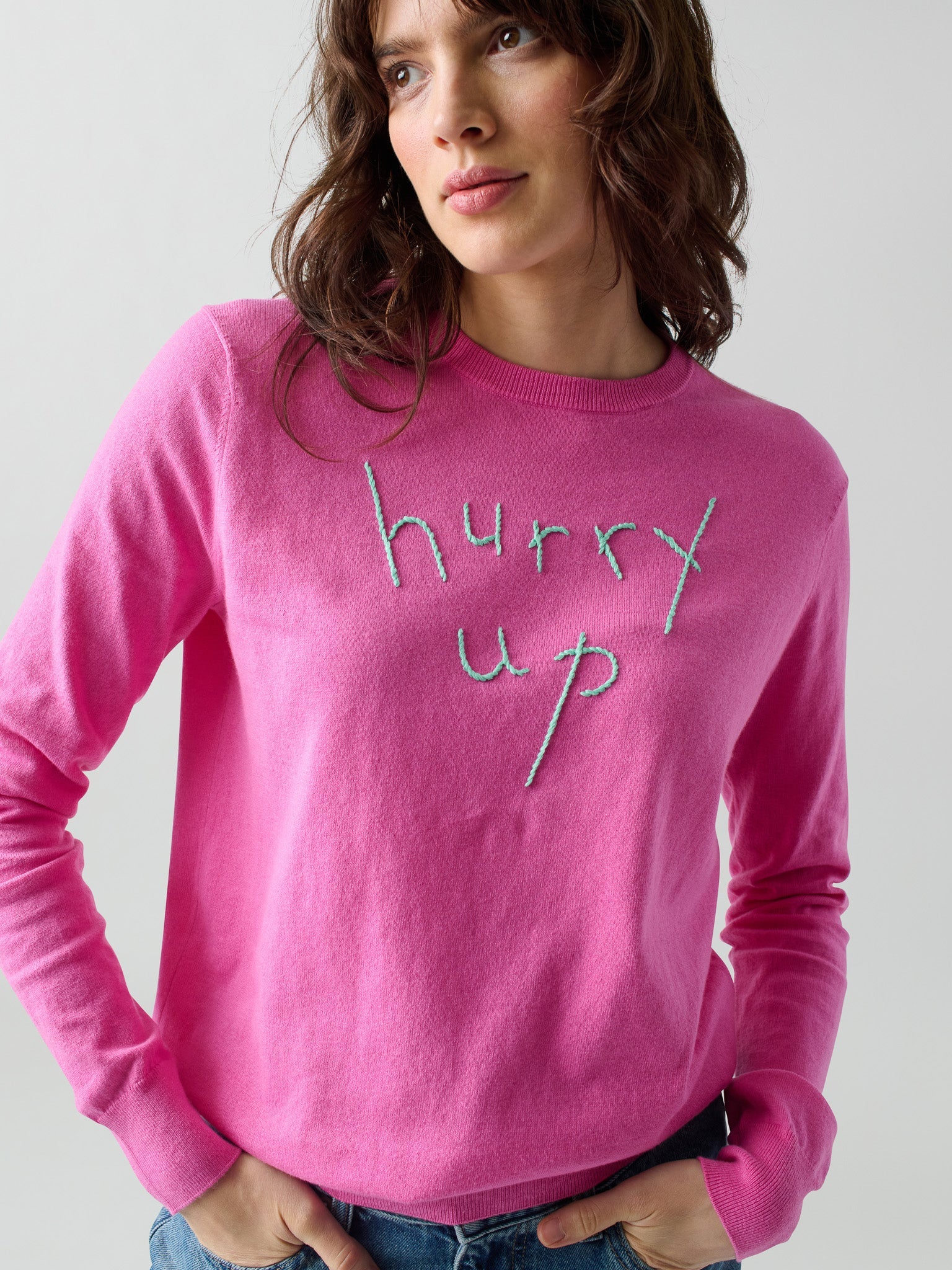 Hurry Up/Slow Down Crewneck RTW LINGUA FRANCA NYC Magenta XS