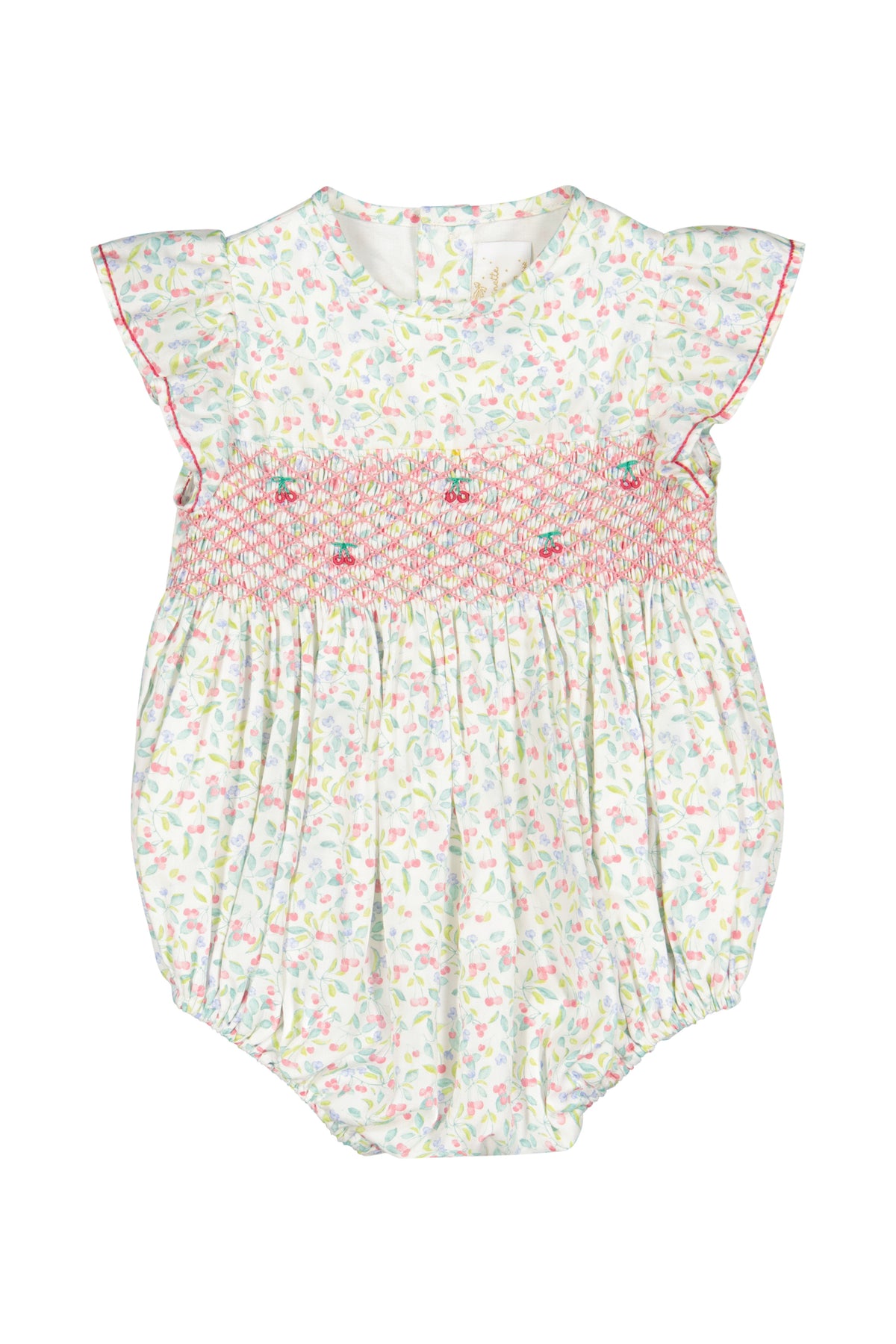 Alizee Cherry Ruffled Sleeve Bubble Romper