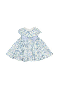 Isadora Floral Blue Short Puff Empire Dress