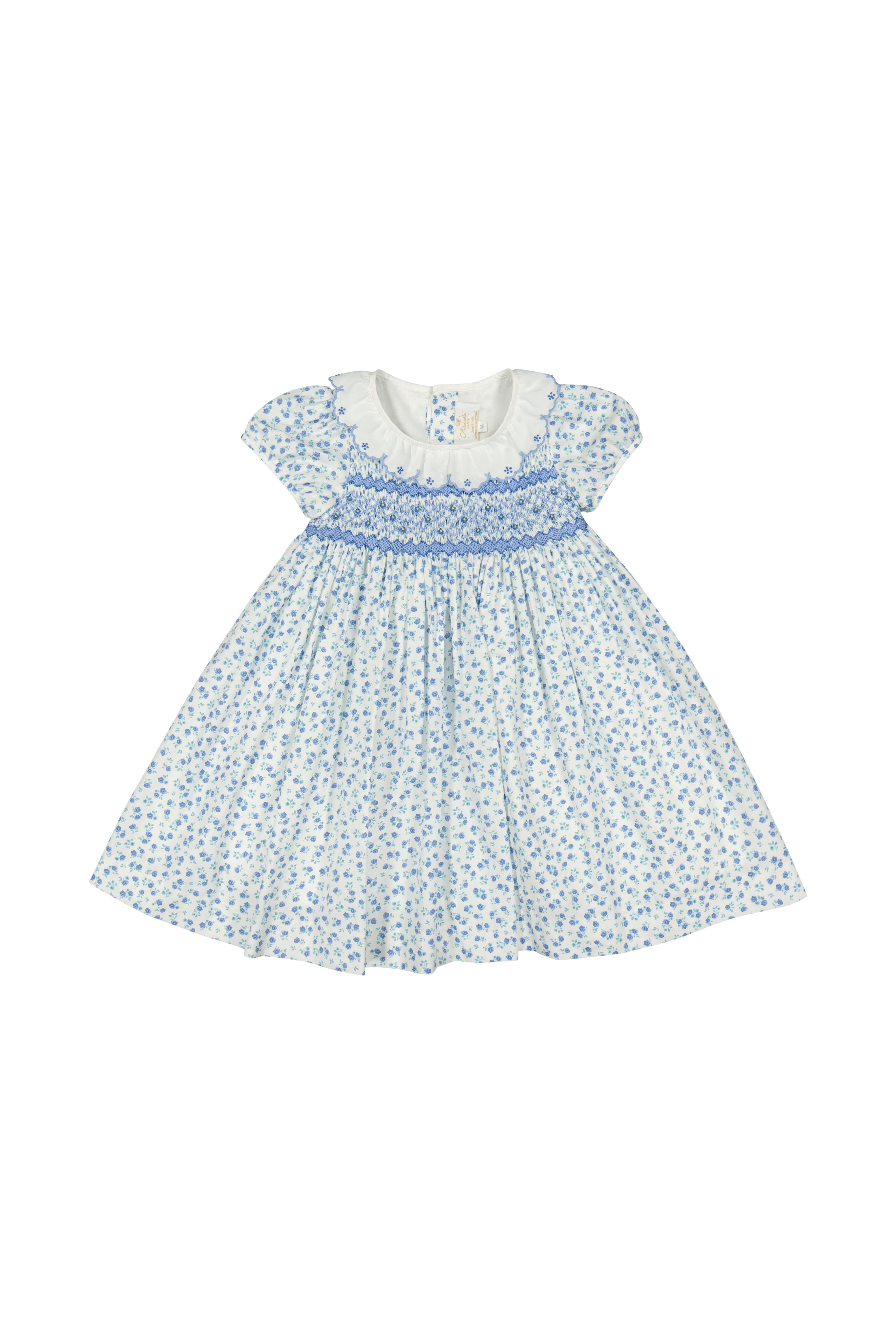 Isadora Floral Blue Short Puff Empire Dress