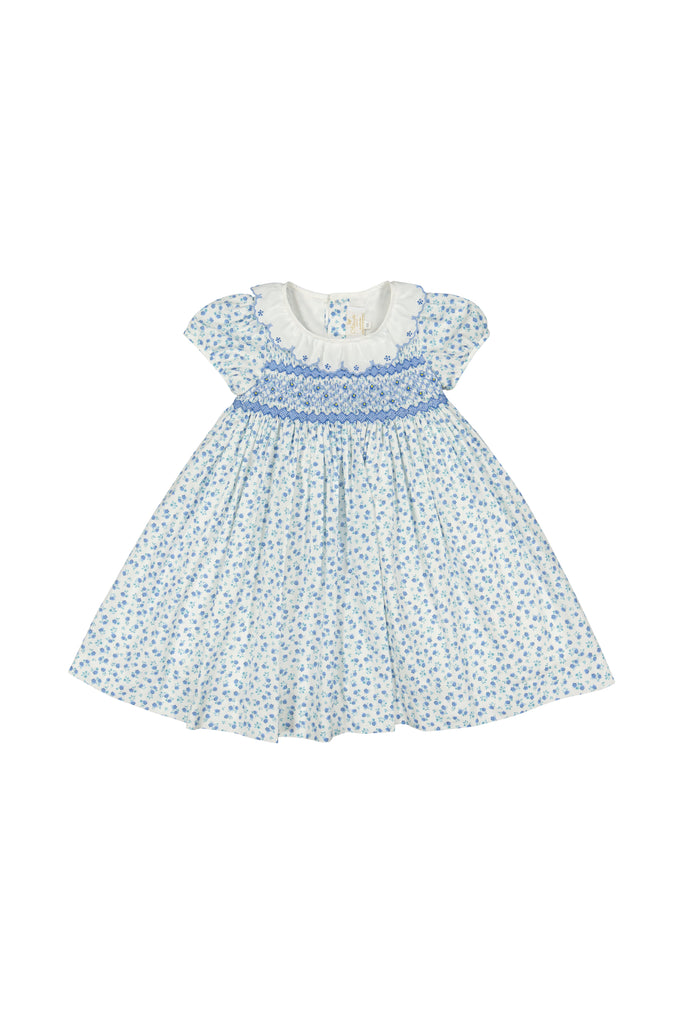 Isadora Floral Blue Short Puff Empire Dress