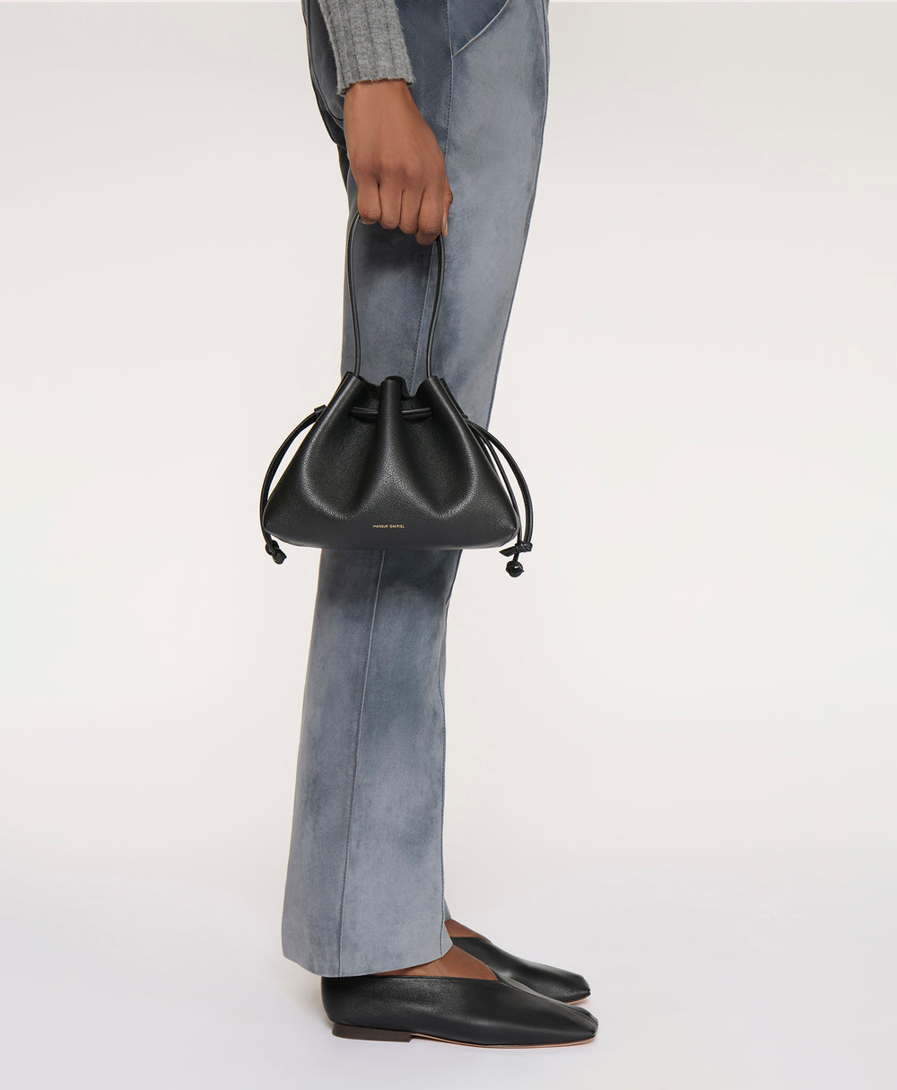 Drawstring Pouchette - Black on model 
