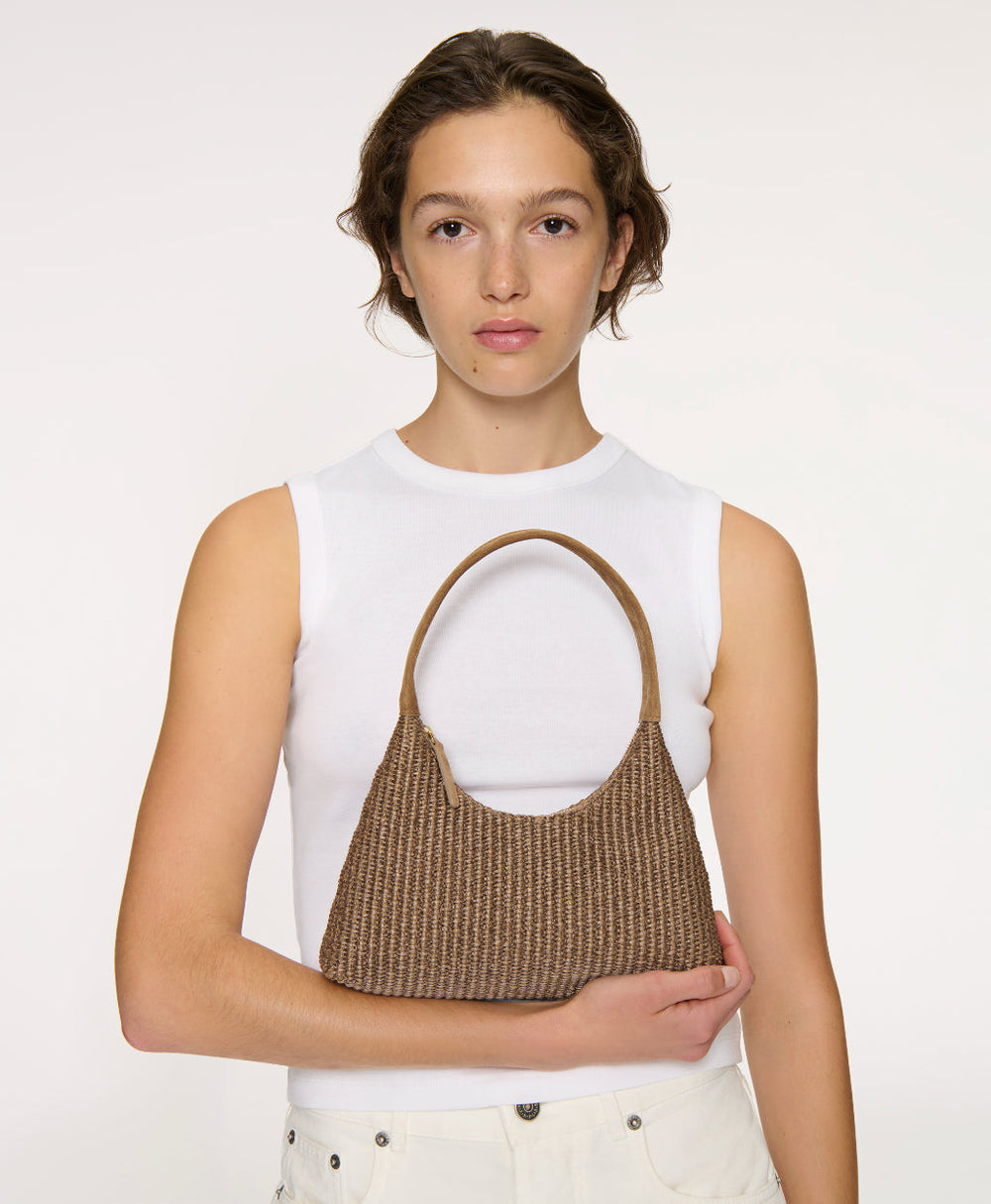 Mini Candy Bag - Anise Raffia/Anise Suede on model 