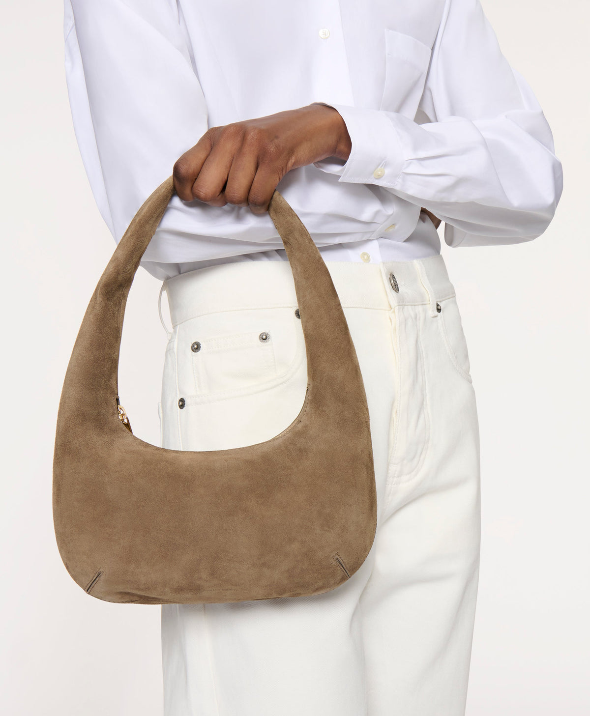 Mini Gnocchi Bag - Anise Suede on model 
