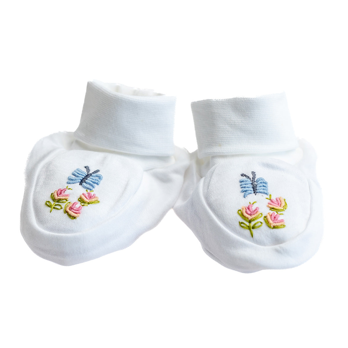 Baby Booties in Combed Cotton Embroidered
