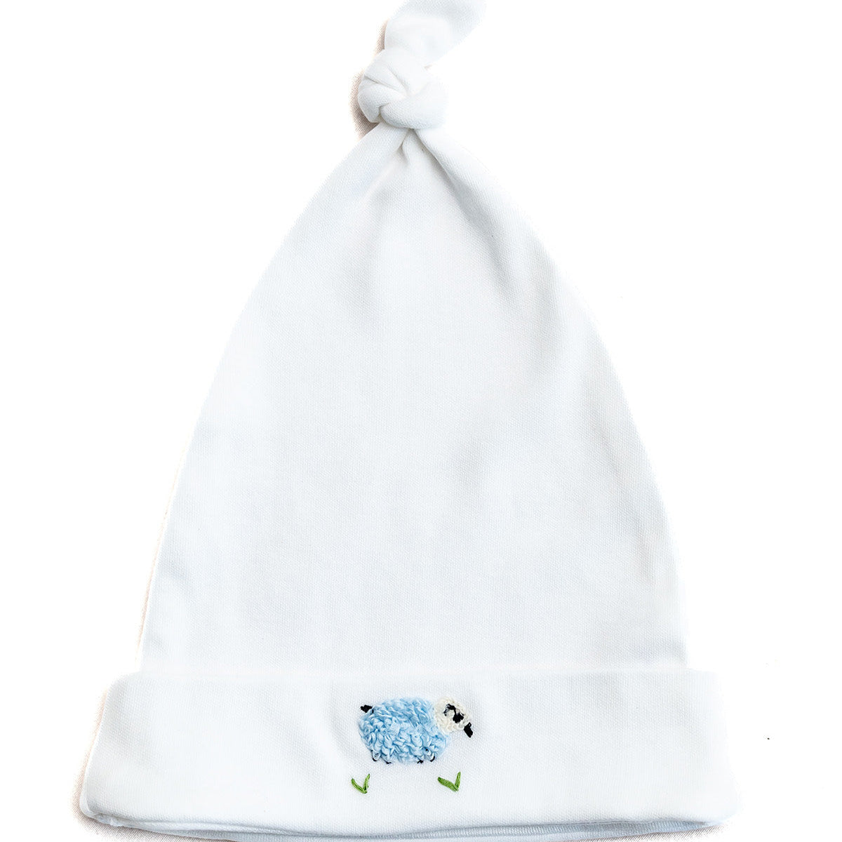 Knotted Baby Hat in Combed Cotton Embroidered