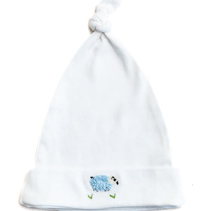 Knotted Baby Hat in Combed Cotton Embroidered