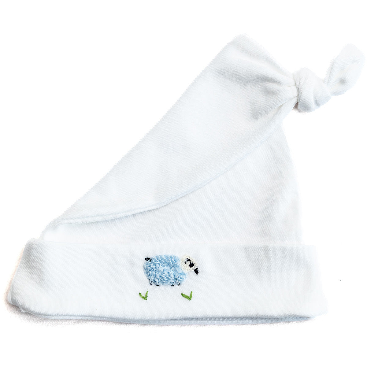 Knotted Baby Hat in Combed Cotton Embroidered