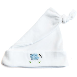 Knotted Baby Hat in Combed Cotton Embroidered