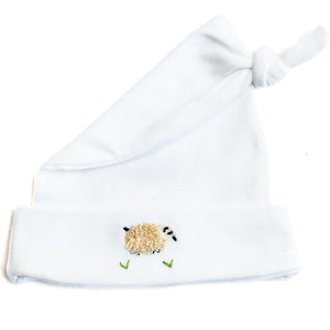Knotted Baby Hat in Combed Cotton Embroidered