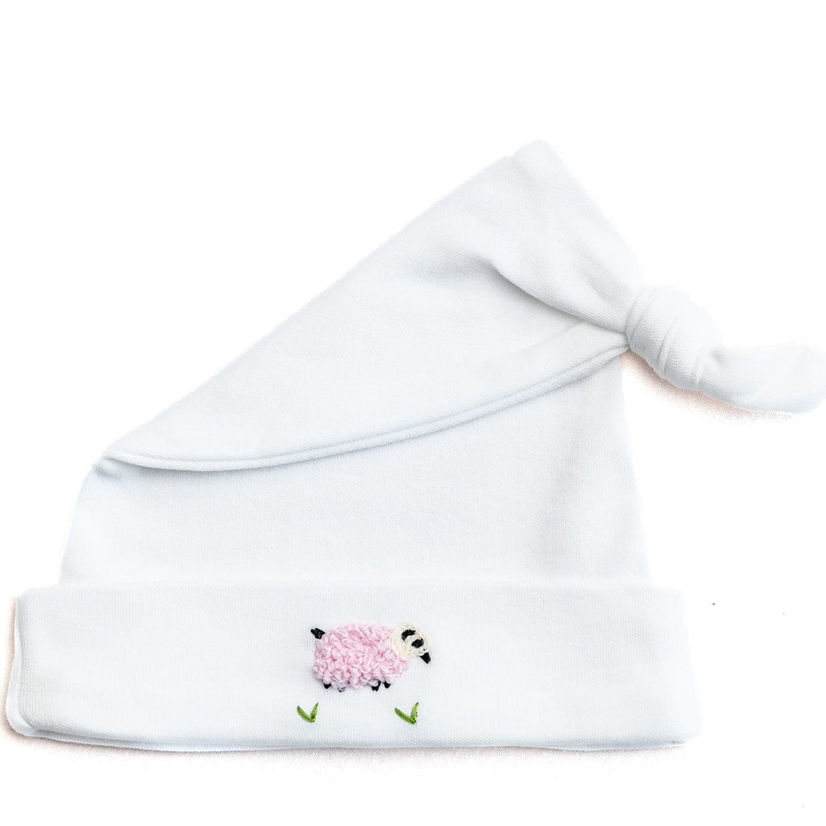 Knotted Baby Hat in Combed Cotton Embroidered