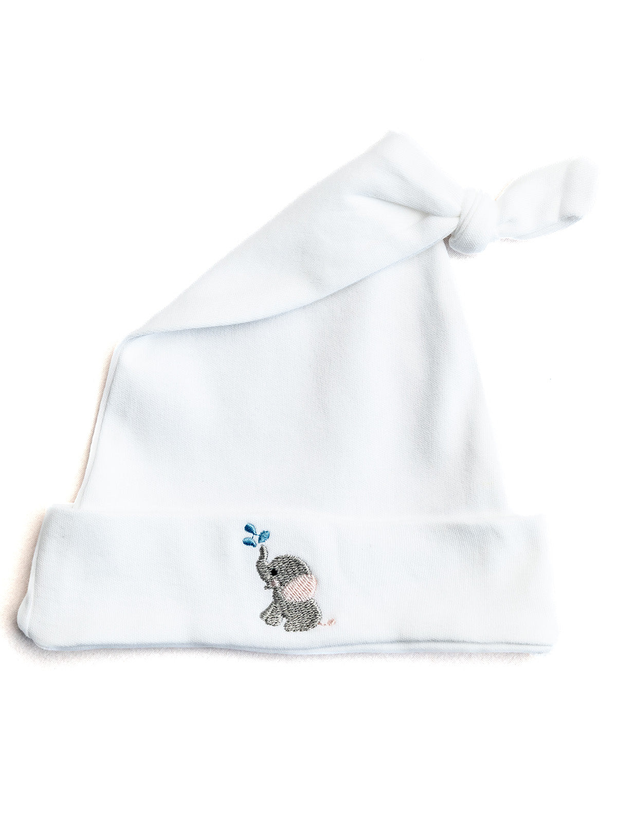 Knotted Baby Hat in Combed Cotton Embroidered