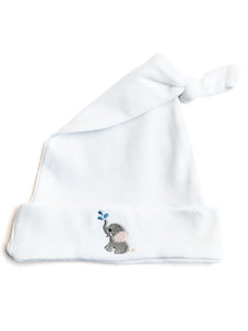 Knotted Baby Hat in Combed Cotton Embroidered