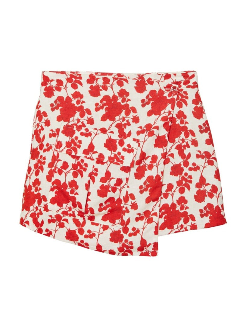 Shannon Linen Cargo Skirt Red Floral
