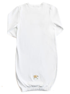 White baby romper with a small design on a white background
