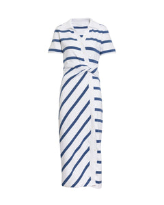 Short Sleeve Ellicot Dress in White & French Blue Wide Stripe